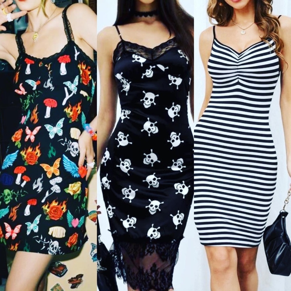 💀 NWT HALLOWEEN GOTHIC PUNK SKULL MUSHROOM STRIPED LACE SLIP DRESSES XL